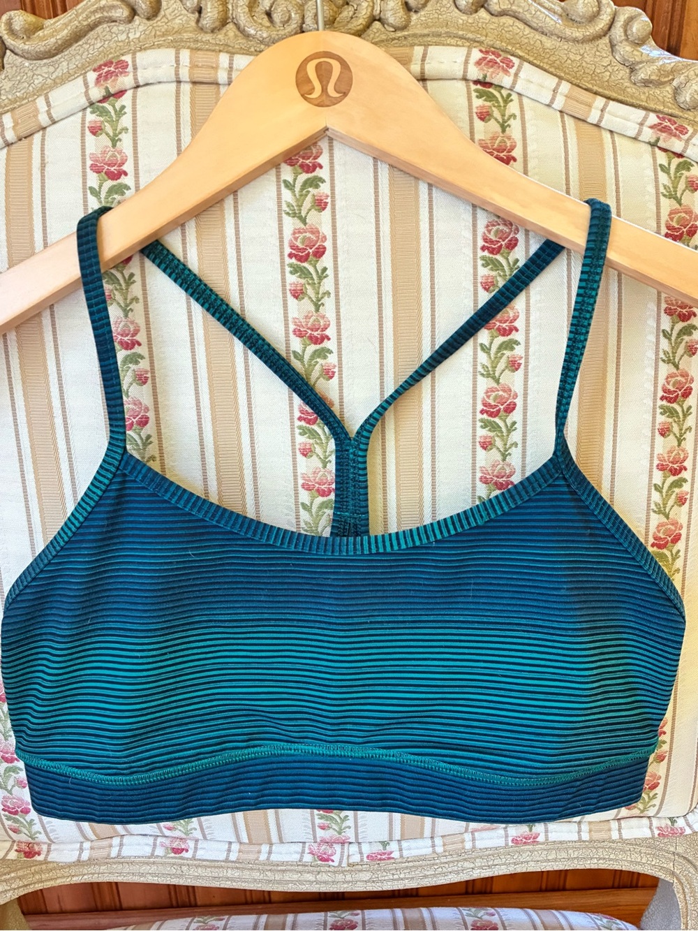 lululemon athletica Teal & Blue FLOW Y bra Strappy Ribbed Bralette